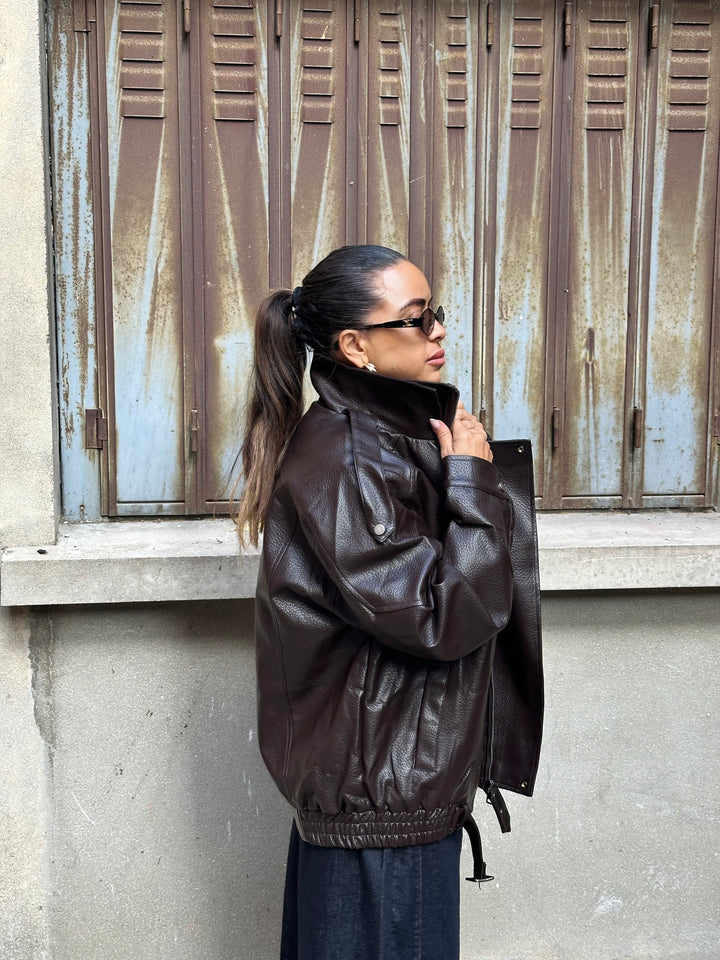 veste en cuir choco