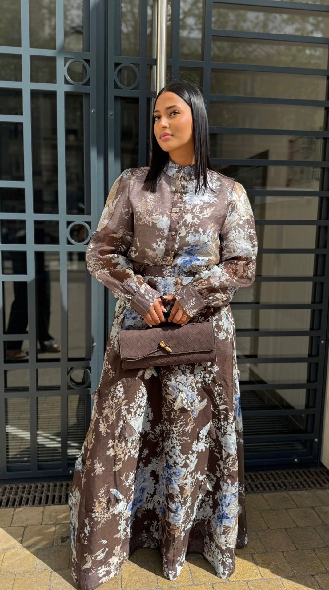 Ensemble Jupe & Chemise Marron à Motifs – Coupe Ample
