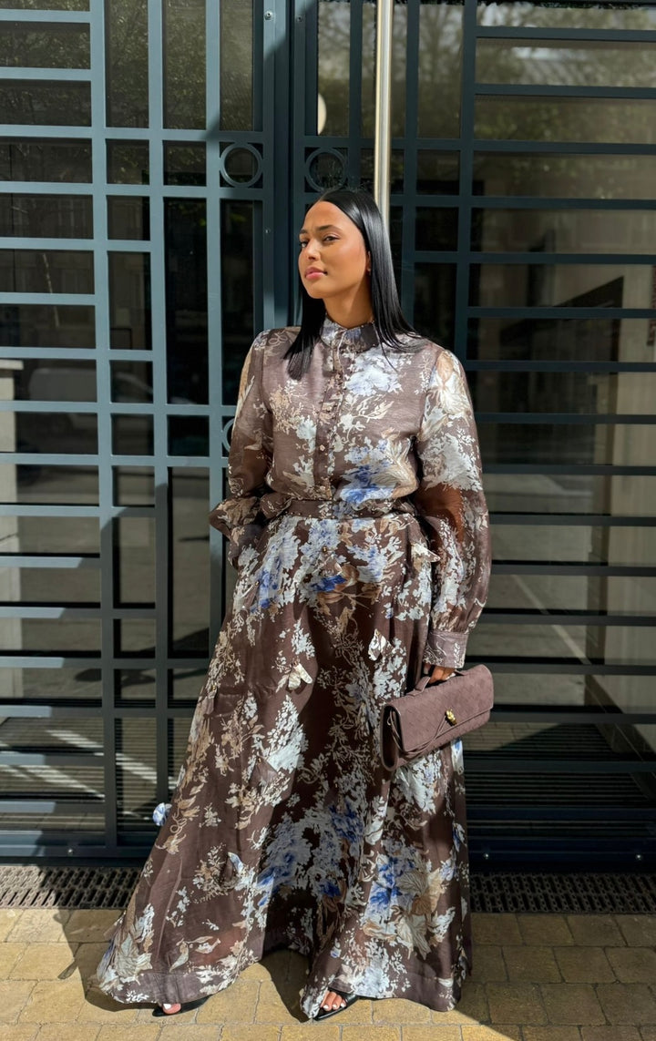 Ensemble Jupe & Chemise Marron à Motifs – Coupe Ample