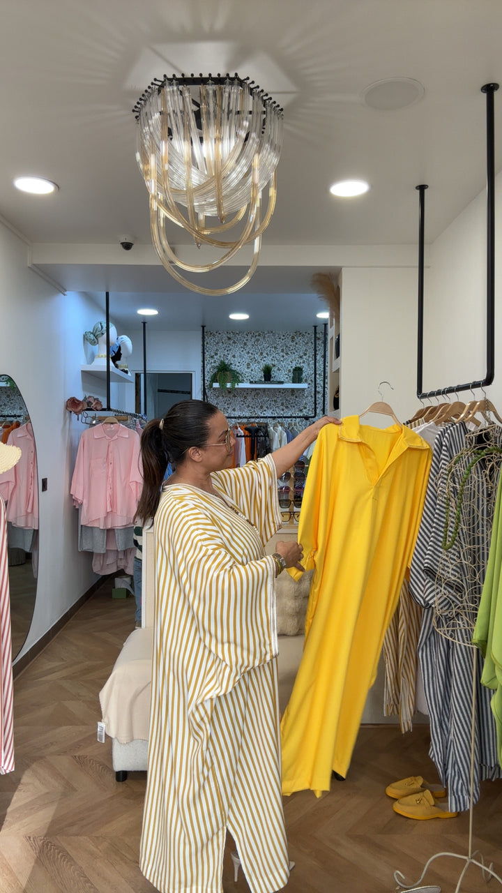 Abaya Authentica motif rayé jaune