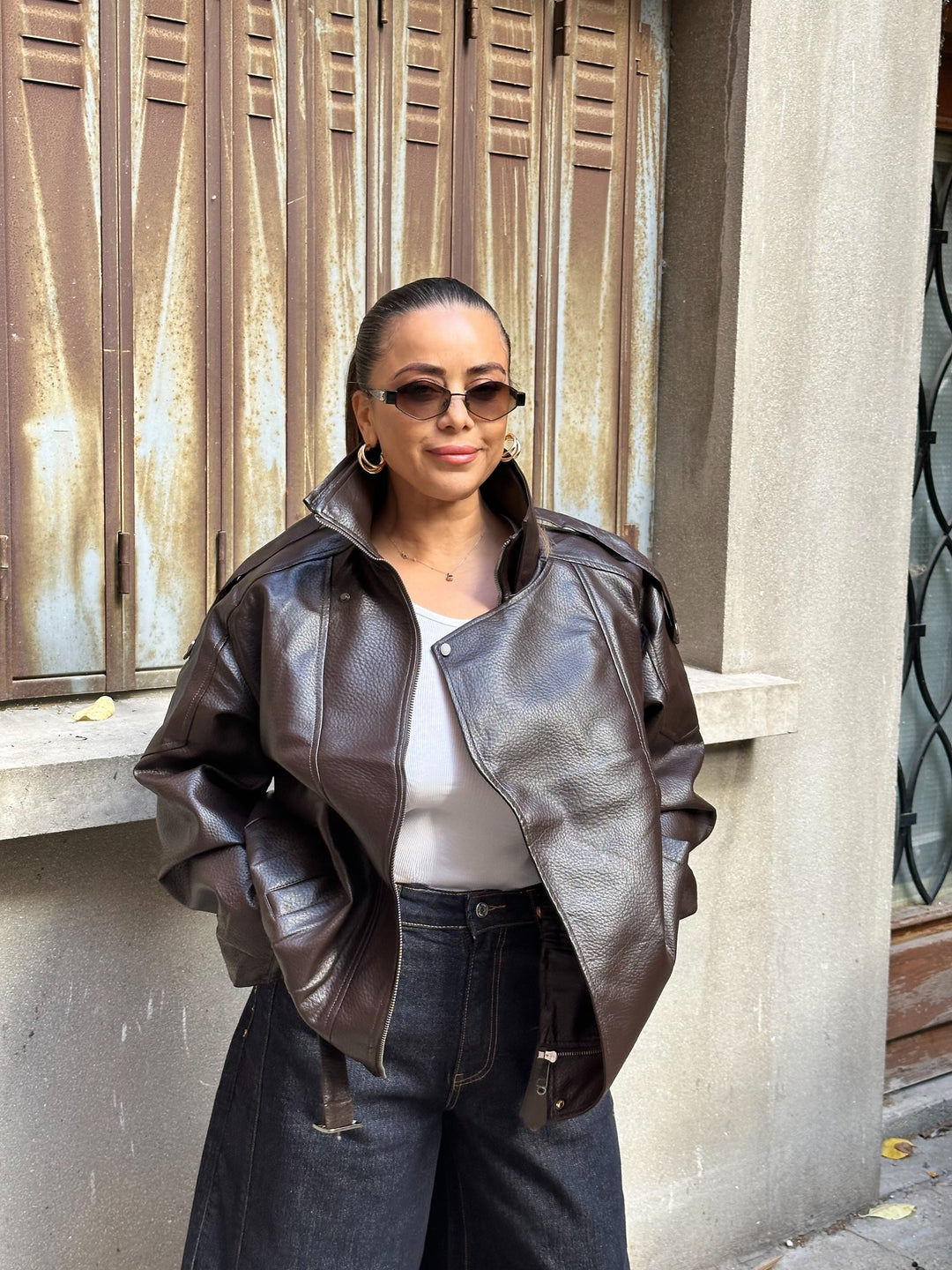 veste en cuir choco