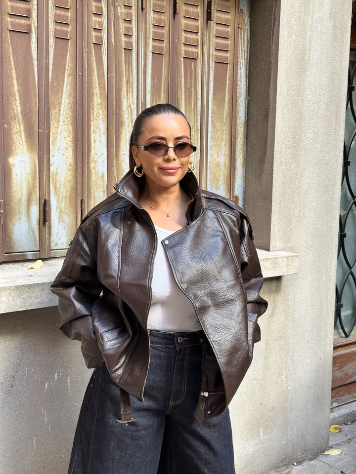 veste en cuir choco