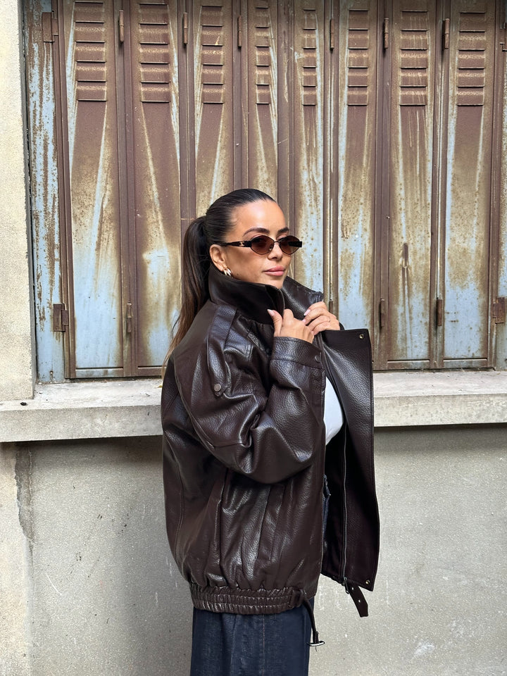 veste en cuir choco