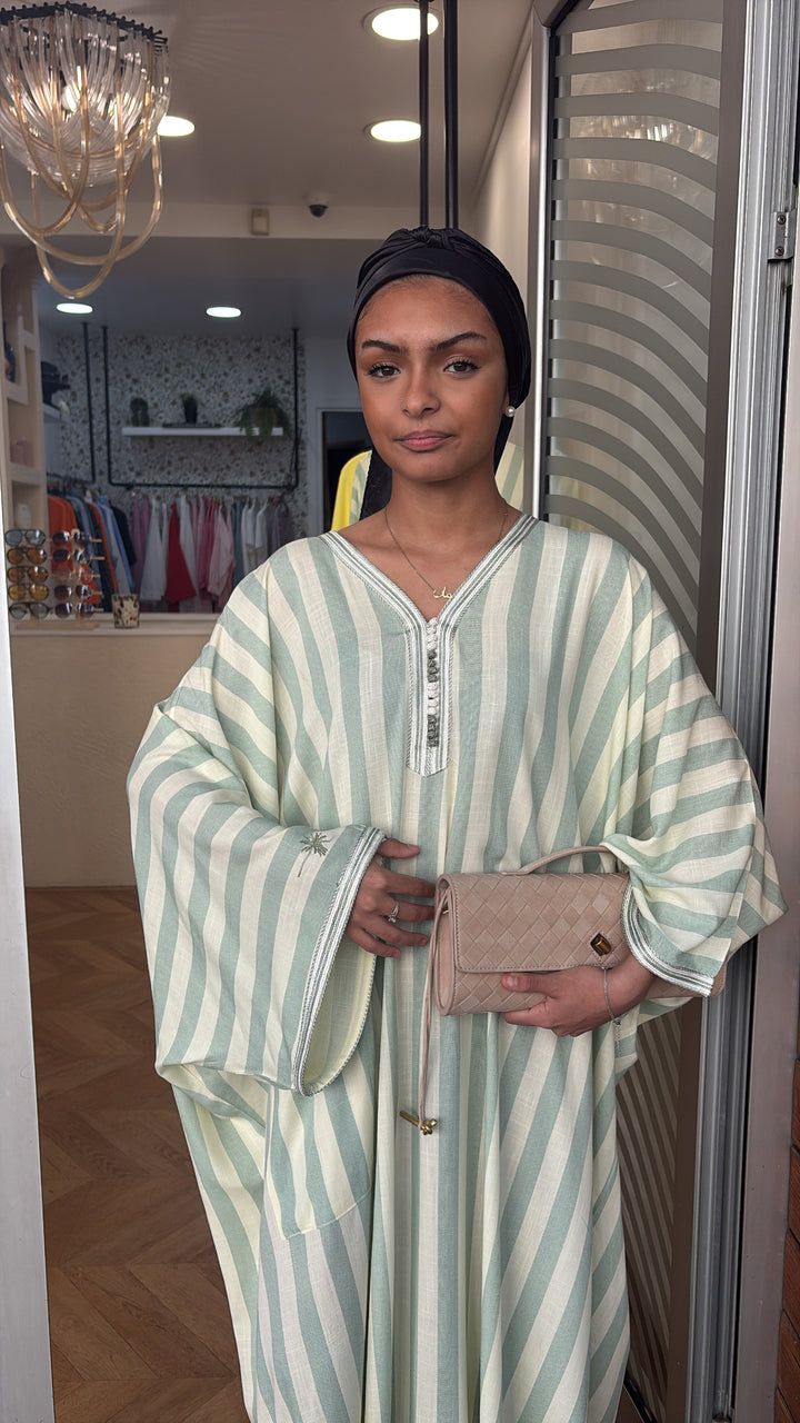 Abaya Authentica motif rayé vert d’eau